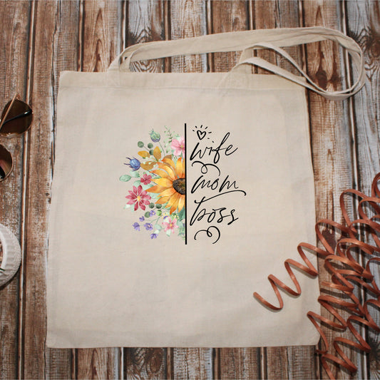 Wife Mom Boss | Mothers Day Tote | Tote Bag 15x16