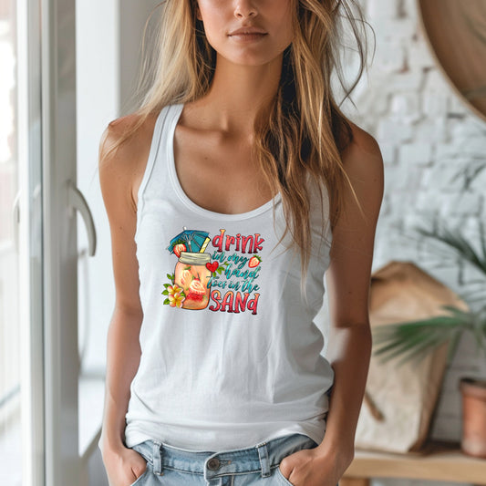 Drink In My Hand Toes In The Sand | Beach Theme | Razor back tank top
