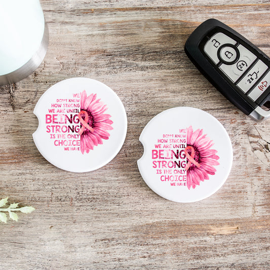 Breast Cancer Awareness Pink Flower | Car Coaster | Set of 2