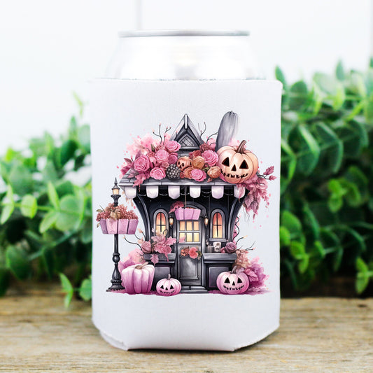 Halloween Spooky Pink Roses and Pumpkins House - koozie - Can cooler - Set of 2
