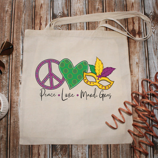Peace Love Mardi Gras | Tote Bag 15x16