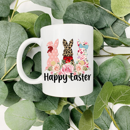 Happy Easter  | Three Bunnies With Bows | 15oz Coffee Cup