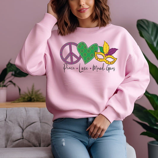 Peace Love Mardi Gras  | Pink Sweatshirt